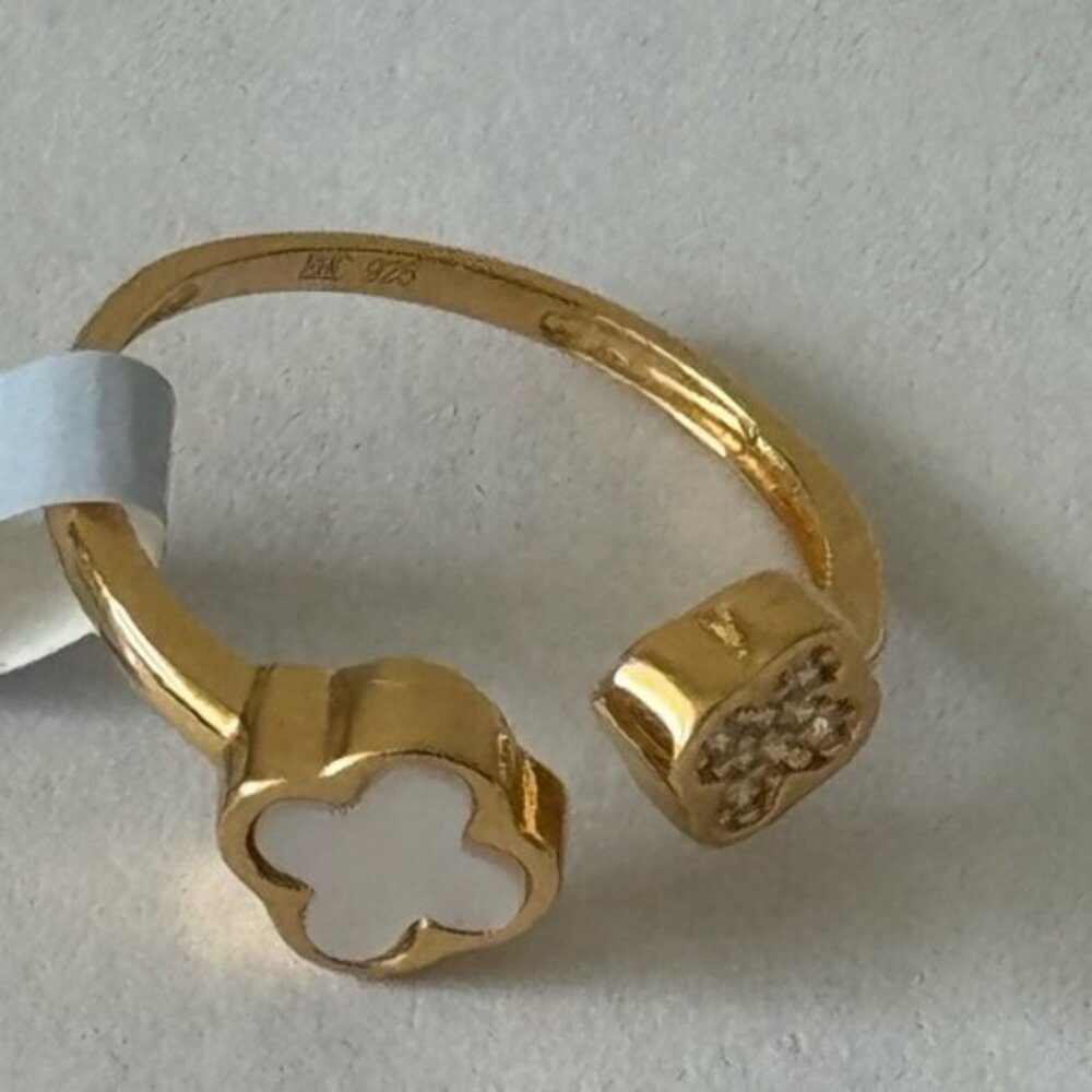 Rachel Zoe Sterling Silver 925 Gold Plated Double Clover Ring Sz. 6 - Picture 9 of 16